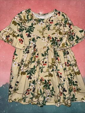 Molo Cream Floral & Berry Ruffle-Sleeve Dress girls 3 4 98 104 organic